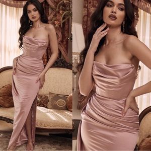 House of CB Adrienne Satin Strapless Gown Blush size XS
